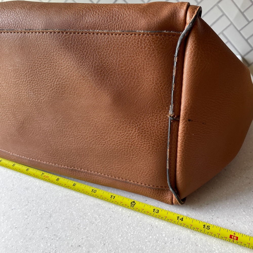 Large Cognac Brown Pebbled Faux Leather Hobo Shoulder Bag Tote with Gold Accents - Picture 10 of 11